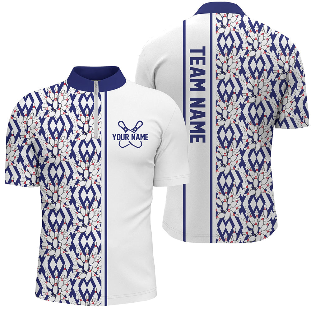 Blaue Argyle-individuelle Bowling-Polohemden für Herren und Damen, individuelle Bowling-Uniformen IPHW6966