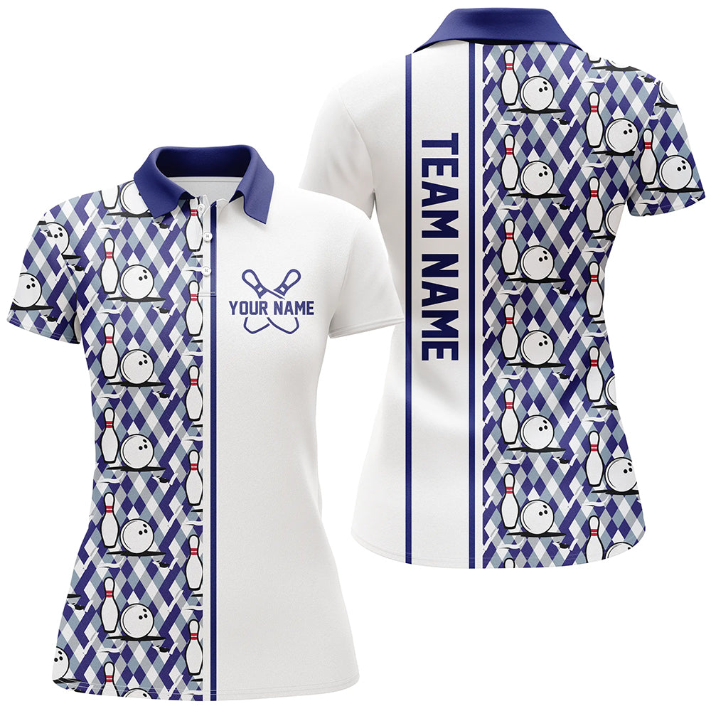 Blaue Argyle-individuelle Bowling-Polohemden für Damen, individuelle Bowling-Uniformen IPHW6967