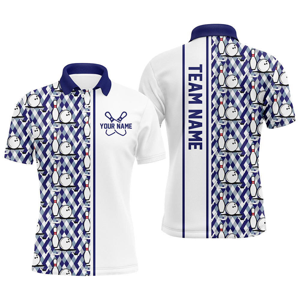 Blaue Argyle-individuelle Bowling-Polohemden für Herren und Damen, individuelle Bowling-Uniformen IPHW6967