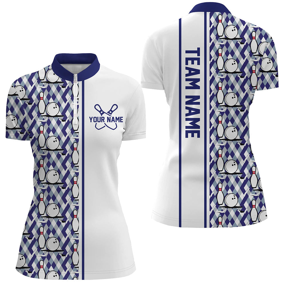 Blaue Argyle-individuelle Bowling-Polohemden für Damen, individuelle Bowling-Uniformen IPHW6967