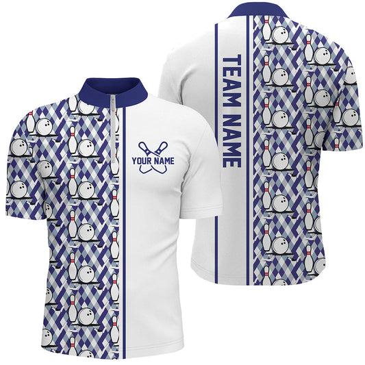 Blaue Argyle-individuelle Bowling-Polohemden für Herren und Damen, individuelle Bowling-Uniformen IPHW6967