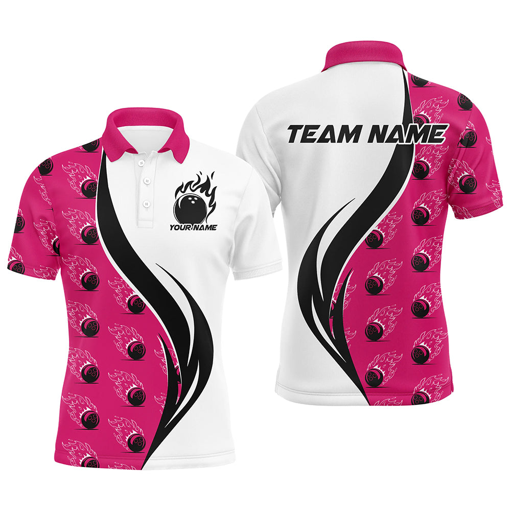 Individuelle Flammen-Bowling-Polohemden für Herren, Bowlingteam-Uniformen mit Namen | Pink IPHW6975