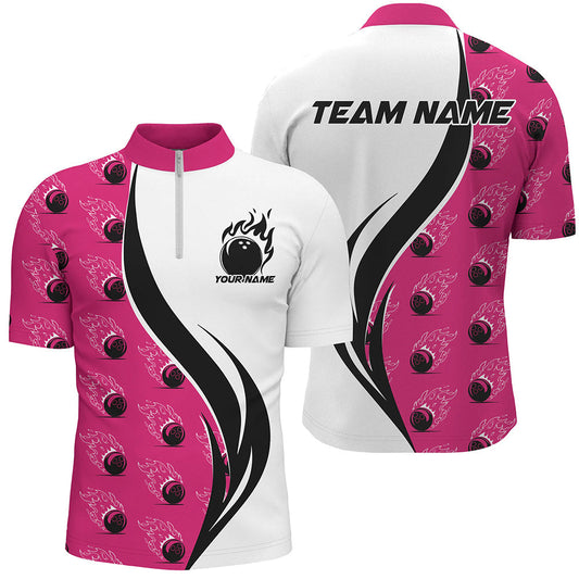 Individuelle Flammen-Bowling-Polohemden für Herren, Bowlingteam-Uniformen mit Namen | Pink IPHW6975