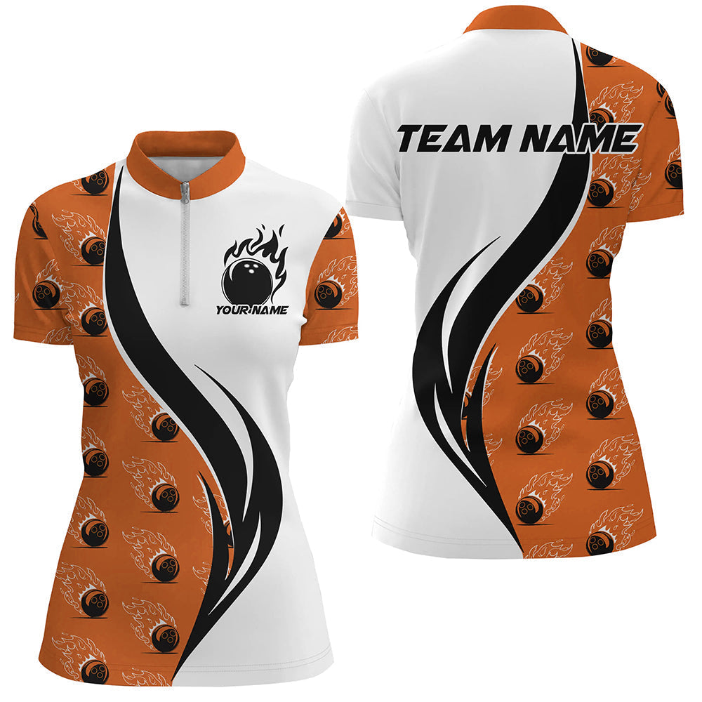 Individuelle Flammen-Bowling-Polohemden für Damen, Bowlingteam-Uniformen mit Namen | Orange IPHW6976