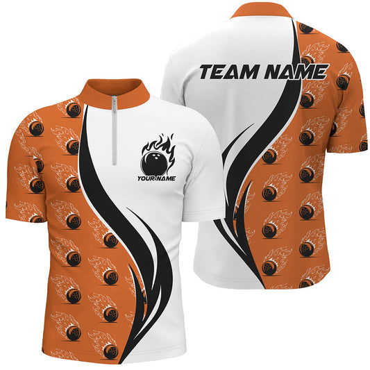 Individuelle Flammen-Bowling-Polohemden für Herren, Bowlingteam-Uniformen mit Namen | Orange IPHW6976