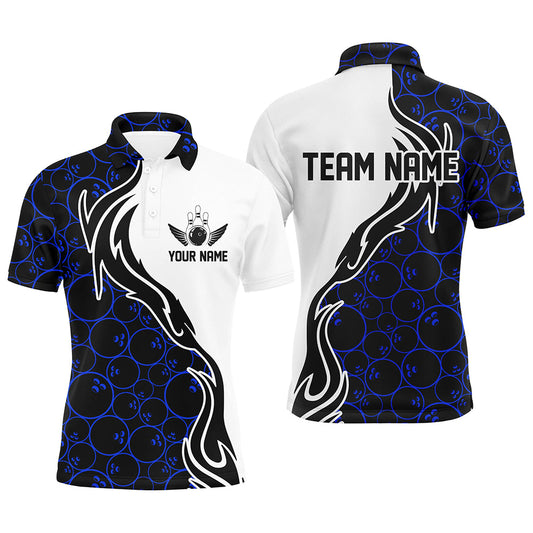 Blaues Bowling-Muster, individuelle Herren-Bowling-Polohemden, Flammen-Bowlingteam-Trikots, Bowlingturnier IPHW5307