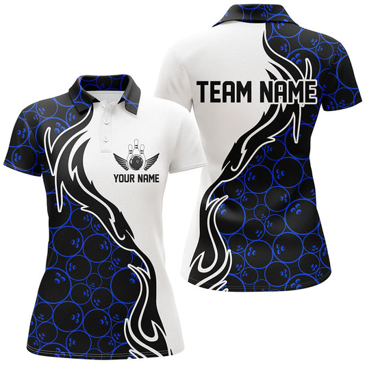 Blaues Bowling-Muster, individuelle Damen-Bowling-Polohemden, Flammen-Bowlingteam-Trikots, Turnier IPHW5307