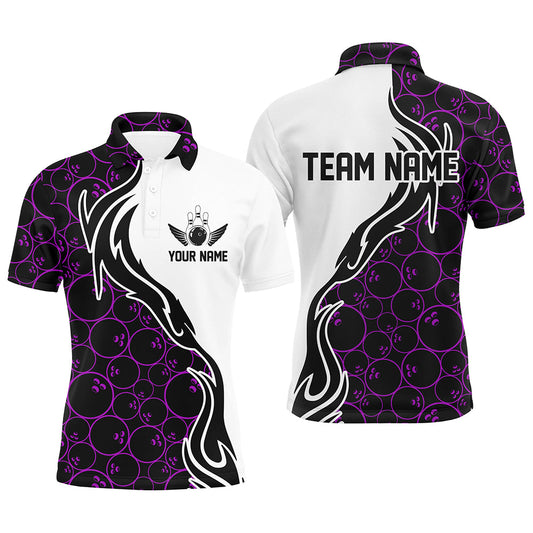 Lila Bowling-Muster, individuelle Herren-Bowling-Polohemden, Flammen-Bowlingteam-Trikots, Turnier IPHW5310