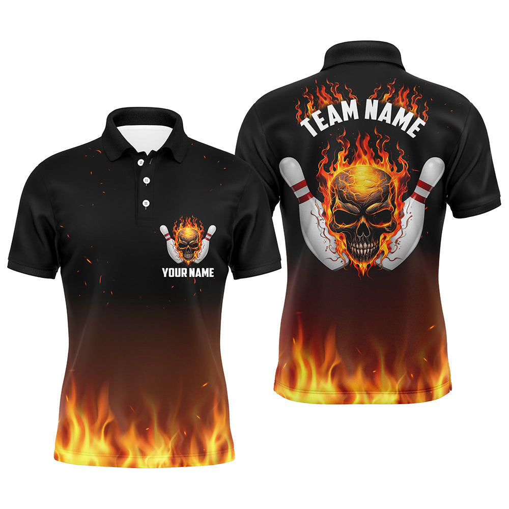 Personalisierte Herren-Bowling-Hemden, Flammen-Totenkopf-Bowling-Trikots für Bowling-Spieler IPHW5159