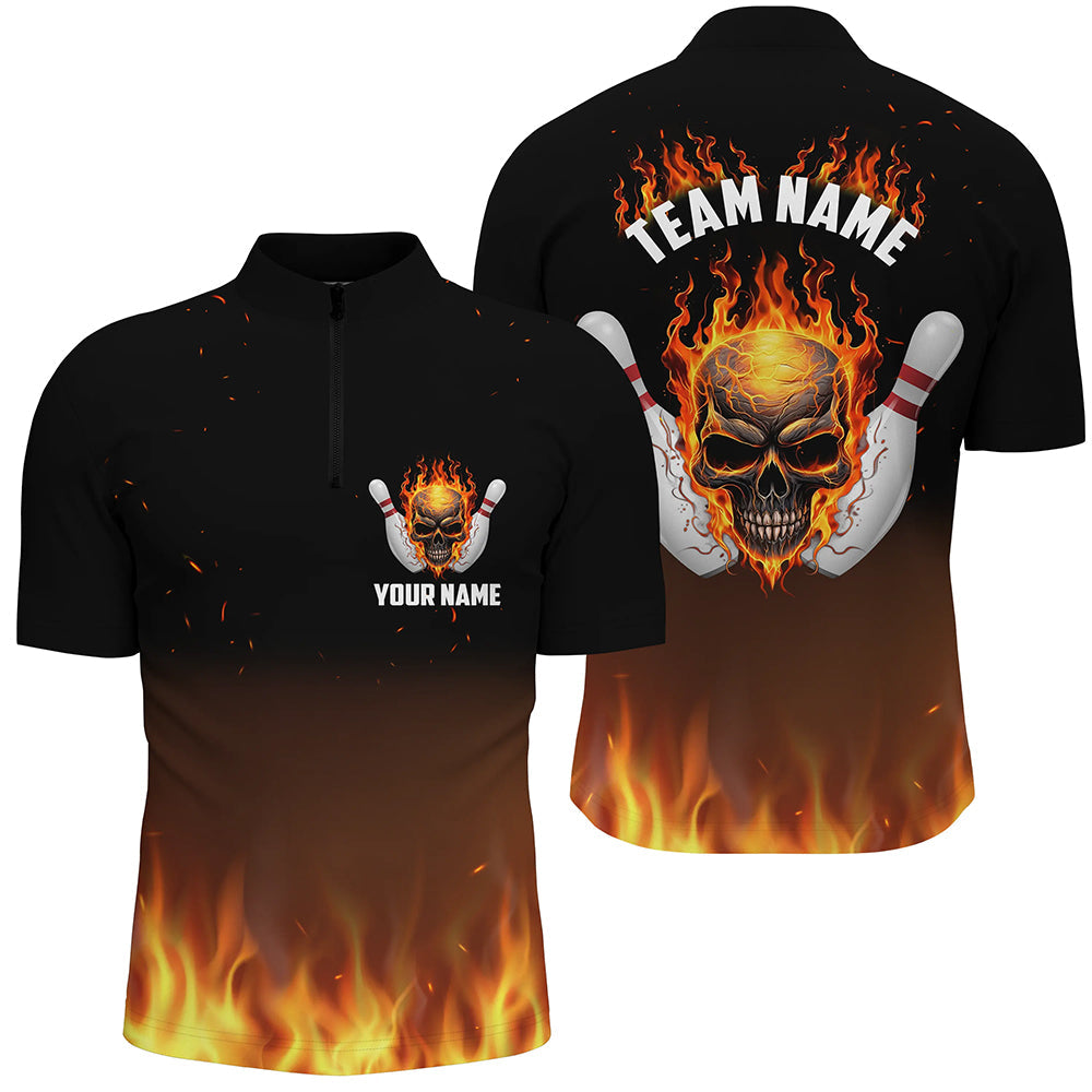 Personalisierte Herren-Bowling-Hemden, Flammen-Totenkopf-Bowling-Trikots für Bowling-Spieler IPHW5159