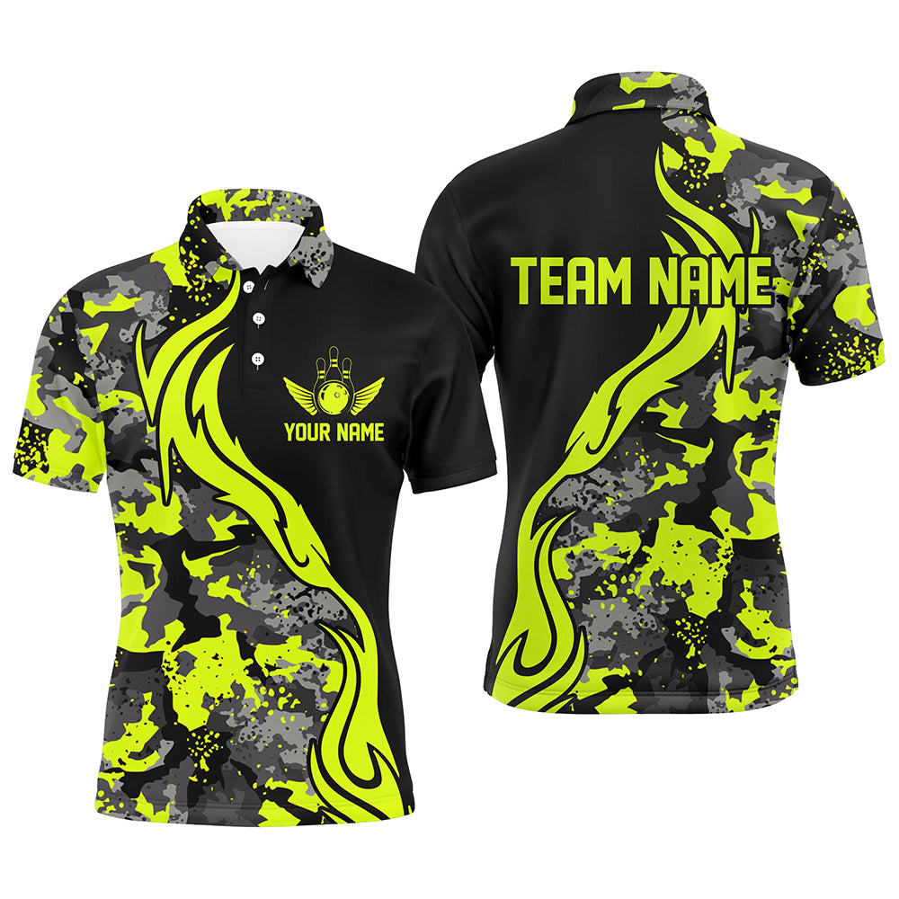 Grüne Camo-individuelle Bowlingteam-Hemden, personalisierte Bowlingliga-Hemden für Herren IPHW5516