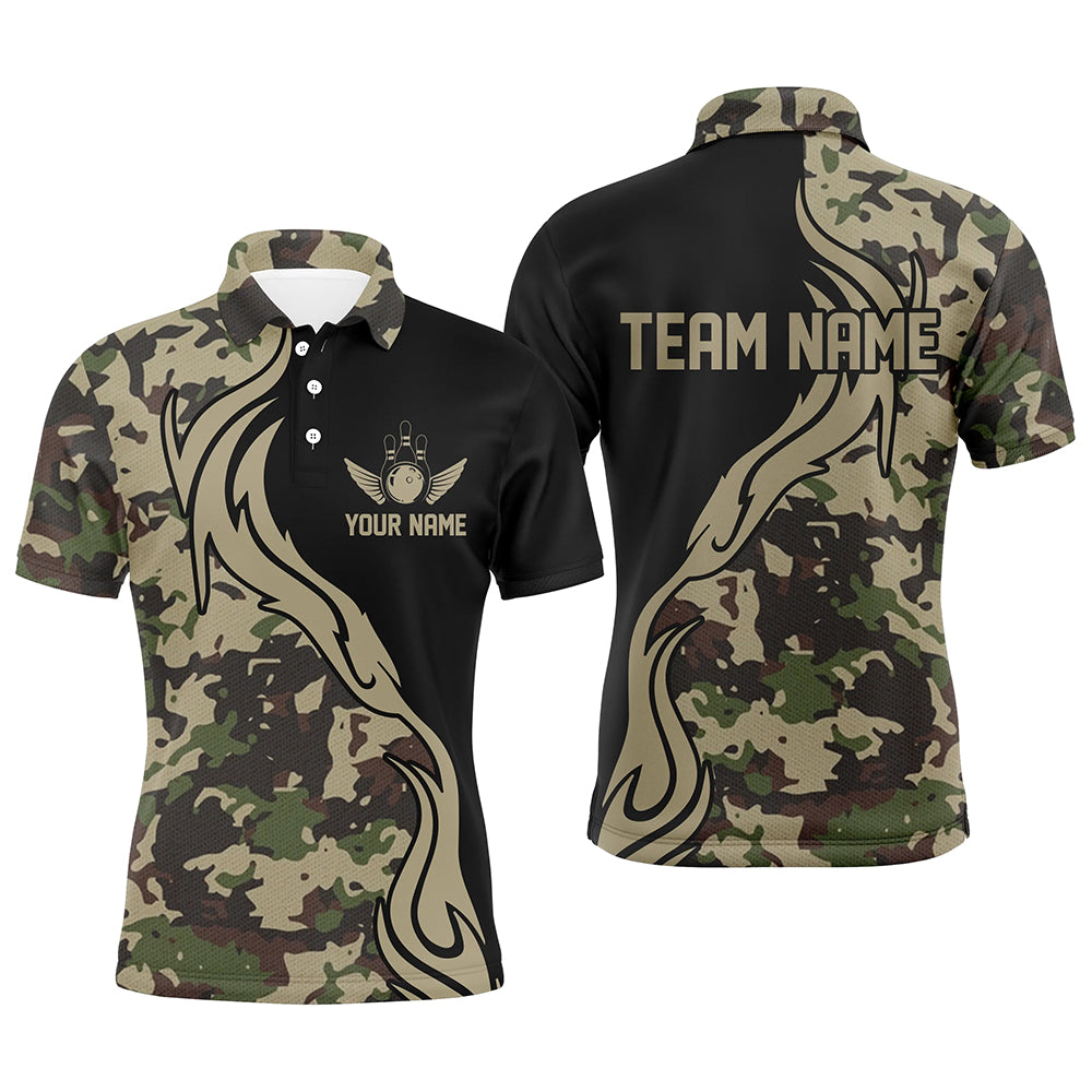 Militärgrüne Camo-individuelle Armee-Bowlingteam-Hemden, personalisierte Bowlingliga-Hemden für Herren IPHW5517