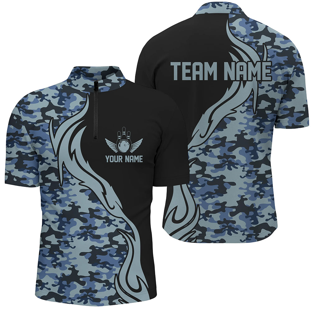 Blaue Camo-individuelle Armee-Bowlingteam-Hemden, personalisierte Bowlingliga-Hemden für Herren IPHW5518