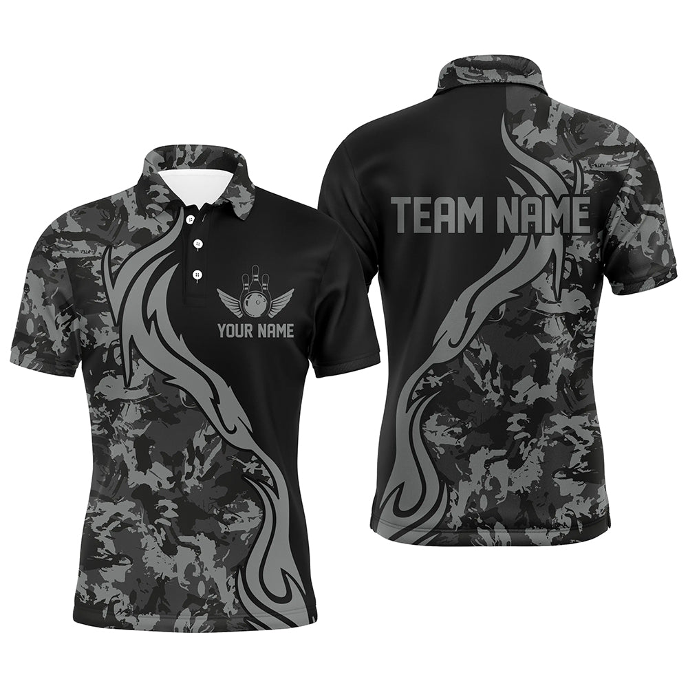 Personalisierte graue Camo-Bowlinghemden für Herren, individuelle Bowlingteam-Trikots, Bowler-Outfits IPHW5520