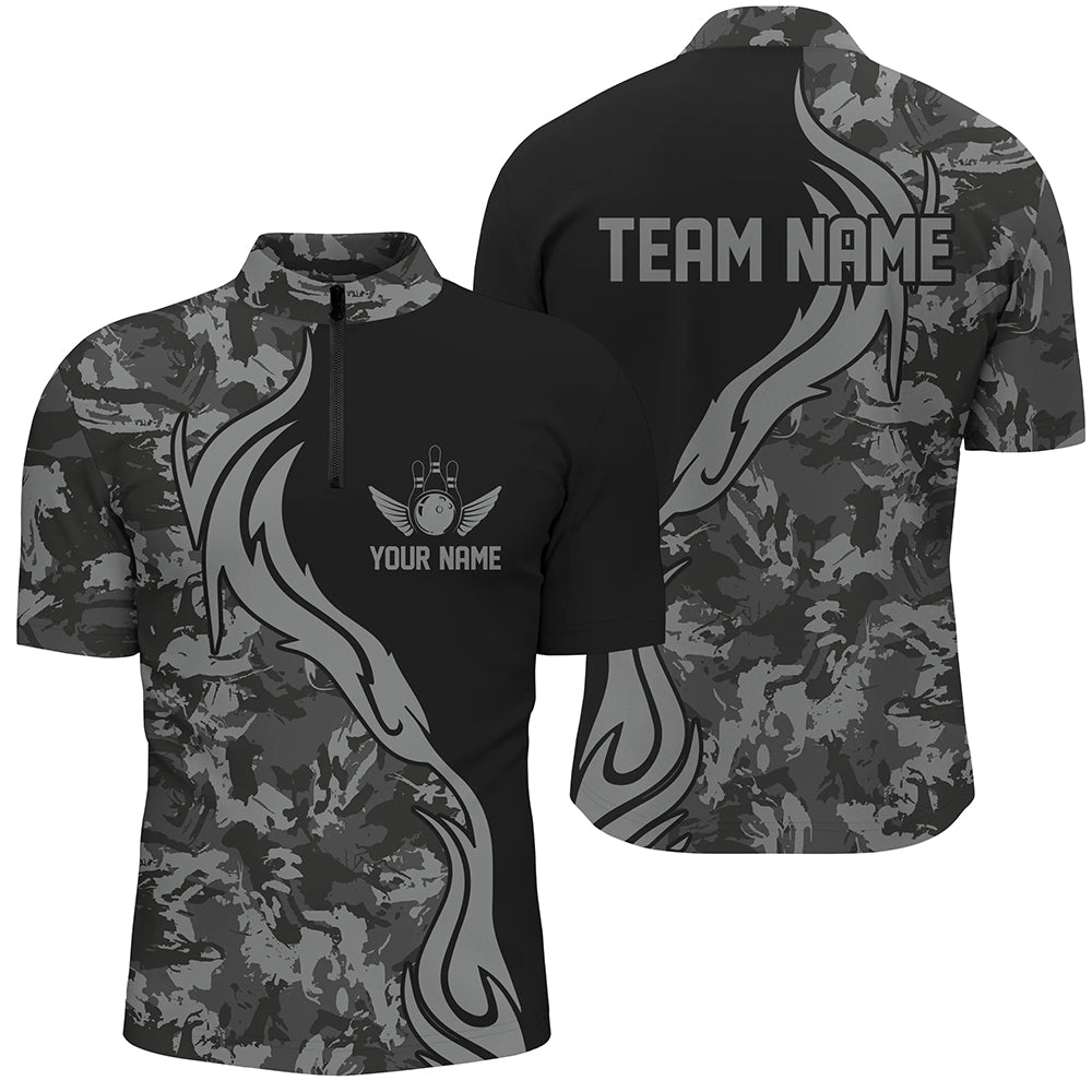 Personalisierte graue Camo-Bowlinghemden für Herren, individuelle Bowlingteam-Trikots, Bowler-Outfits IPHW5520