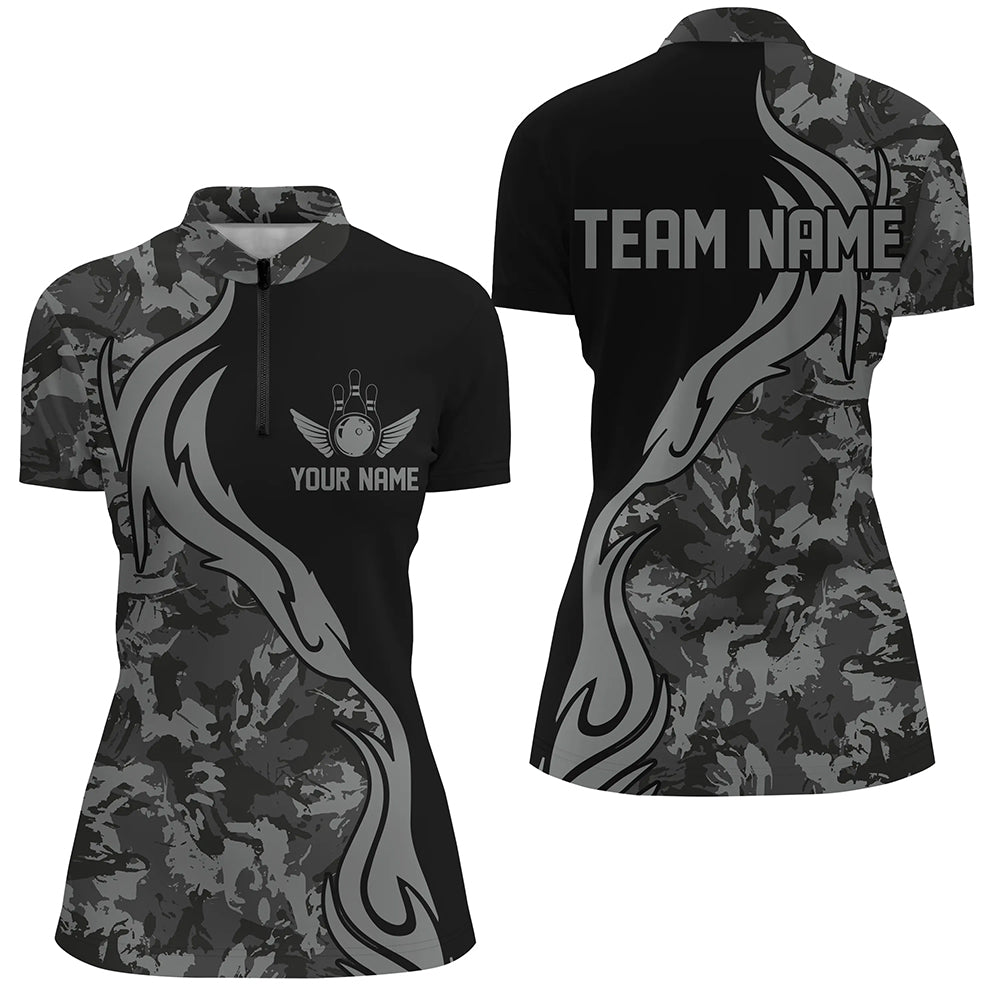 Personalisierte graue Camo-Bowlinghemden für Damen, individuelle Bowlingteam-Trikots, Bowler-Outfits IPHW5520