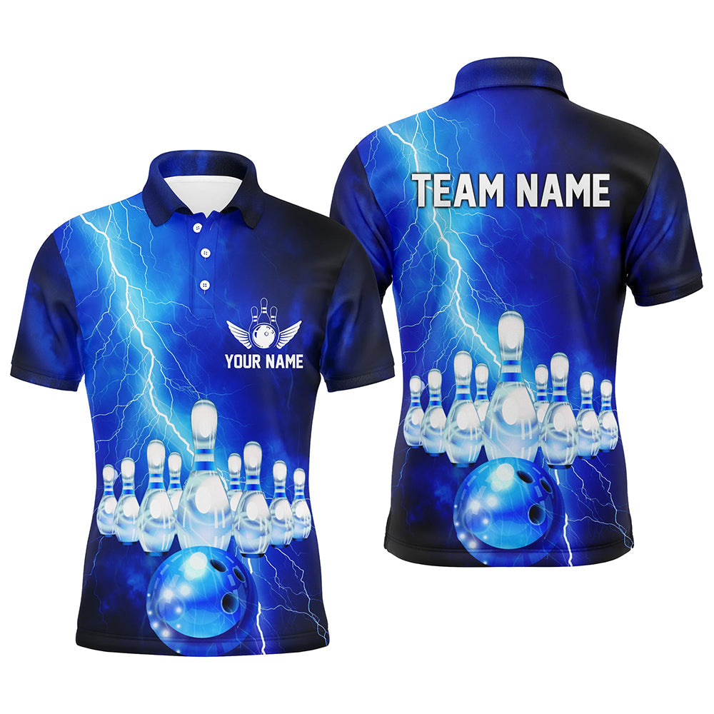 Individuelle blaue Thunder Lightning-Bowling-Polohemden für Damen und Herren, Bowlingtrikots, Bowlingteam-Hemden IPHW5349