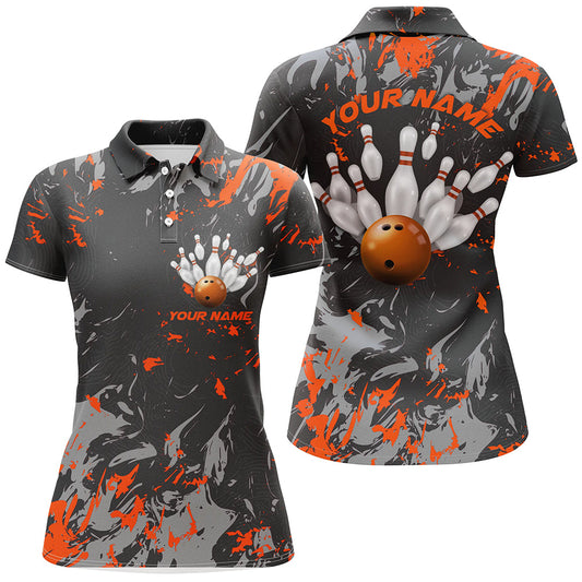 Schwarz-orange Camo-Bowlingteam-Hemden für Damen, individuelle Polohemden, Bowlingliga IPHW5361