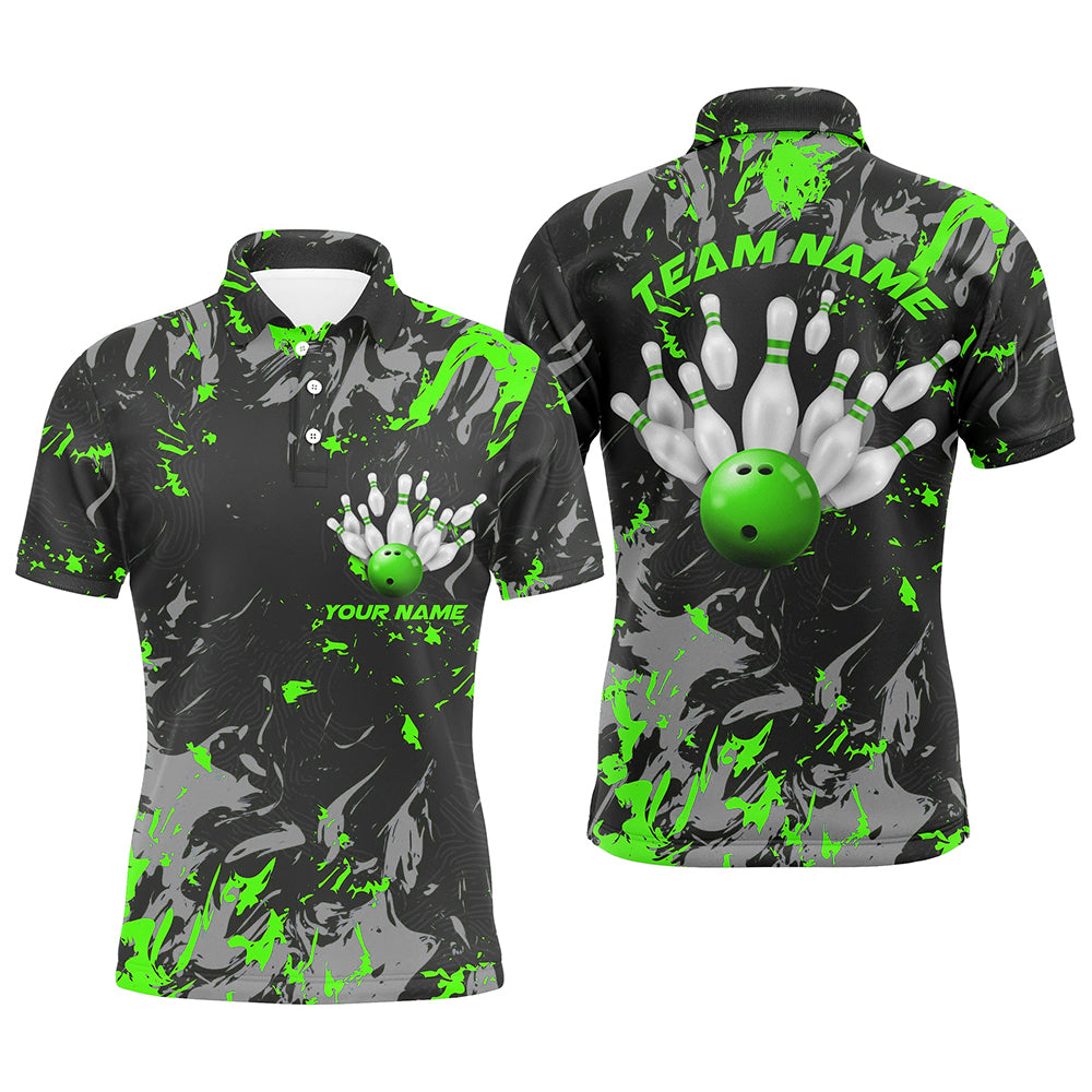 Schwarz-grüne Camo-Bowlingteam-Hemden für Herren, individuelle Polohemden, Bowlingliga IPHW5362