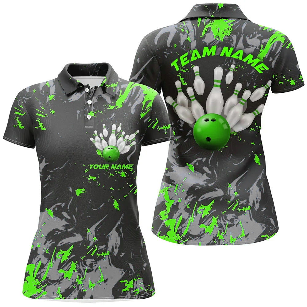 Schwarz-grüne Camo-Bowlingteam-Hemden für Damen, individuelle Polohemden, Bowlingliga IPHW5362