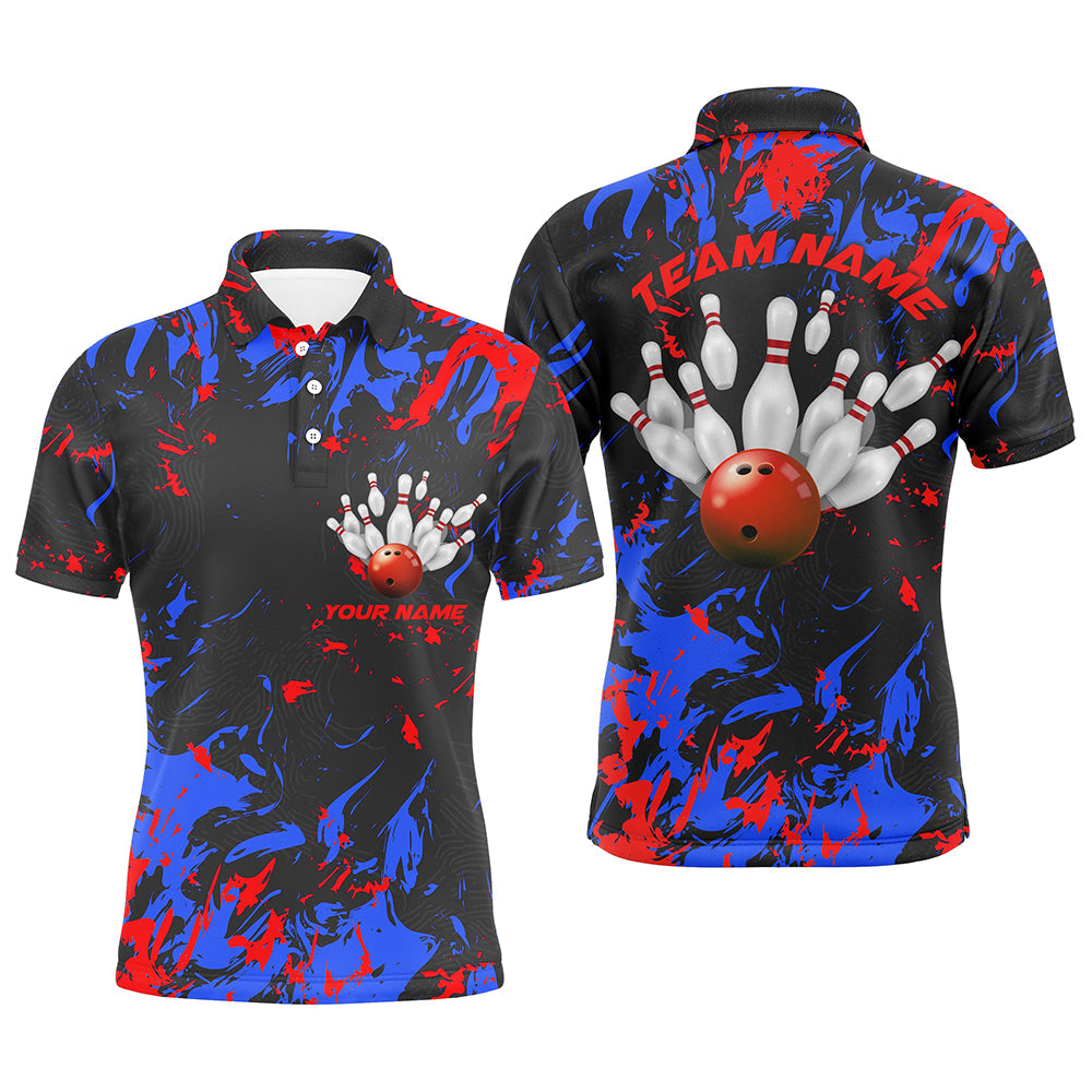 Blau-rote Camo-Bowlingteam-Hemden für Herren, individuelle Polohemden, Bowlingliga IPHW5363