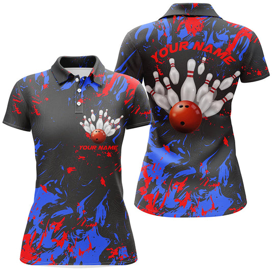 Blau-rote Camo-Bowlingteam-Hemden für Damen, individuelle Polohemden, Bowlingliga IPHW5363