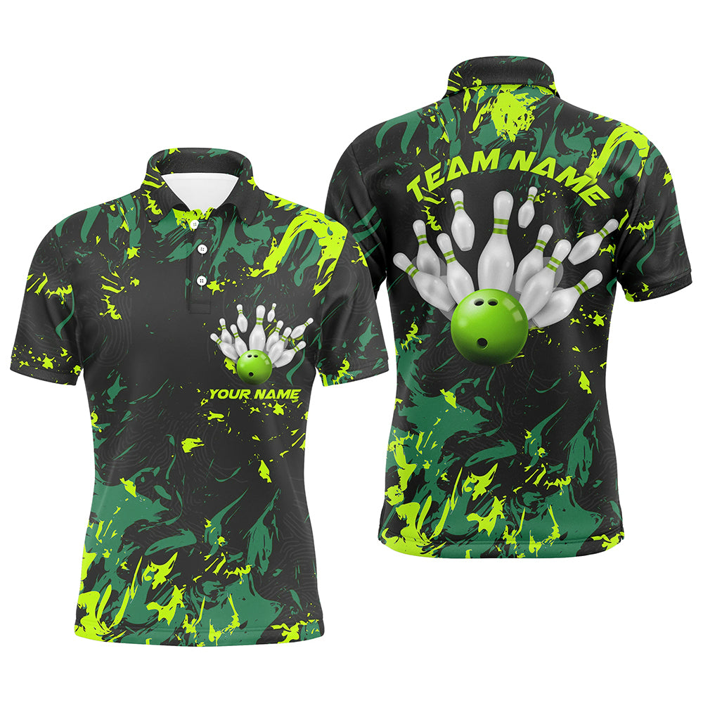 Schwarz-grüne Camo-Bowlingteam-Hemden für Herren, individuelle Polohemden, Bowlingliga IPHW5364