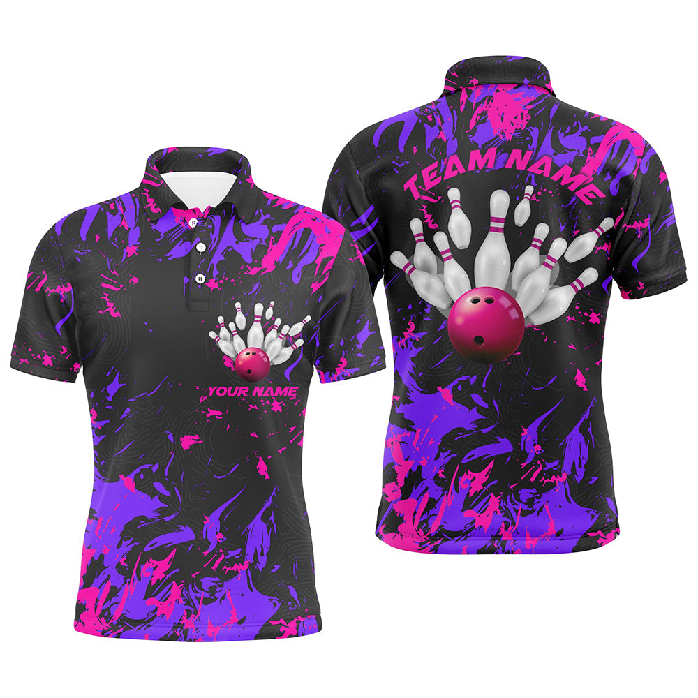 Lila und pinke Camo-Bowlingteam-Hemden für Herren, individuelle Polohemden, Bowlingliga IPHW5365