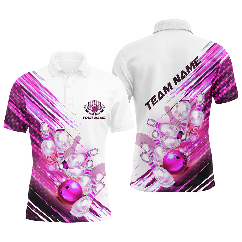 Individuelles pinkes Bowling-Polohemd für Herren, individuelle Bowlinguniformen, Herren-Bowlinghemden mit Namen IPHW5372