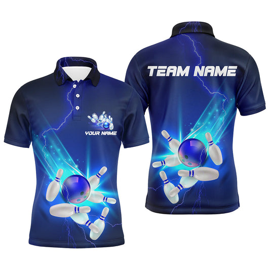 Individuelle blaue Thunder Lightning Polo-Bowlinghemden für Damen, "Strike"-Bowlingteam-Trikots, Unisex-Hemd IPHW5381