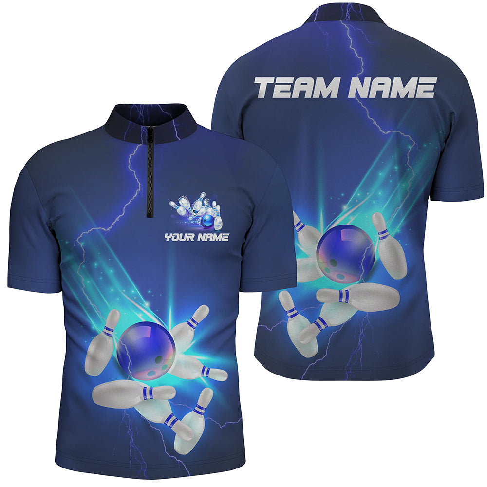 Individuelle blaue Thunder Lightning Polo-Bowlinghemden für Damen, "Strike"-Bowlingteam-Trikots, Unisex-Hemd IPHW5381