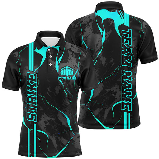 Individuelle cyan-blaue "Strike"-Bowlinghemden für Herren, Polo, blaue Camo-Bowlingteam-Trikots, Bowlingliga IPHW5383