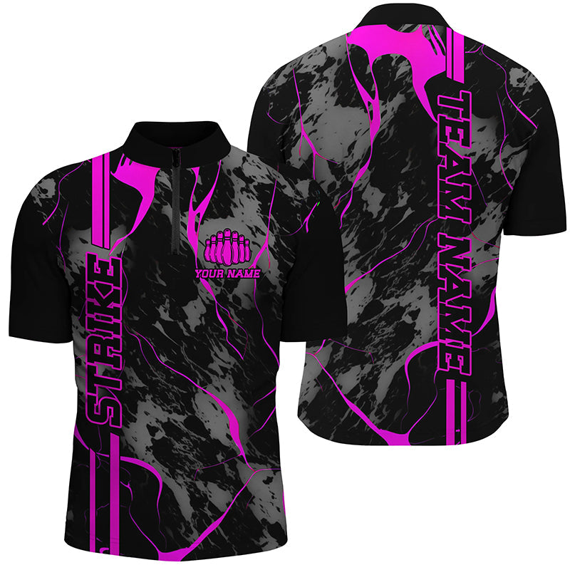 Individuelle pinke "Strike"-Bowlinghemden für Herren, Quarter-Zip, pinke Camo-Bowlingteam-Trikots, Bowlingliga IPHW5384