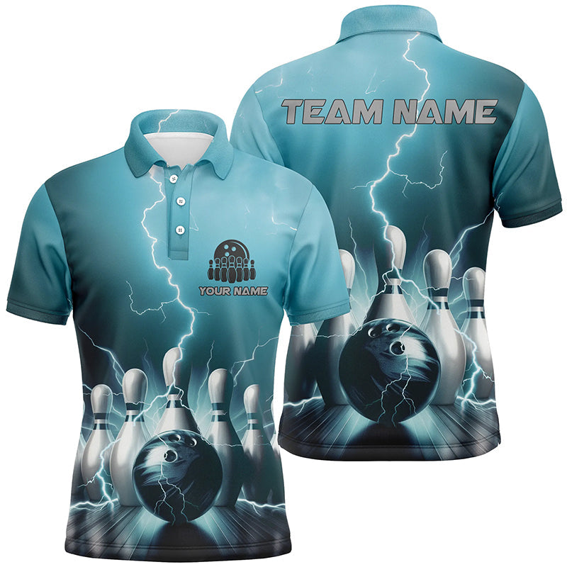 Personalisierte blaue Thunder Lightning Herren-Polo-Bowlinghemden, "Strike"-Bowlingteam-Trikots, Outfits IPHW5394