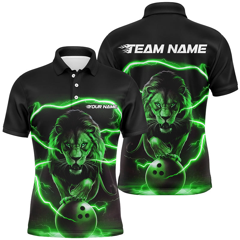 Individuelle Löwen-Bowling-Polohemden für Herren, personalisierte Bowlinghemden, Bowlinguniform | Grün IPHW6786