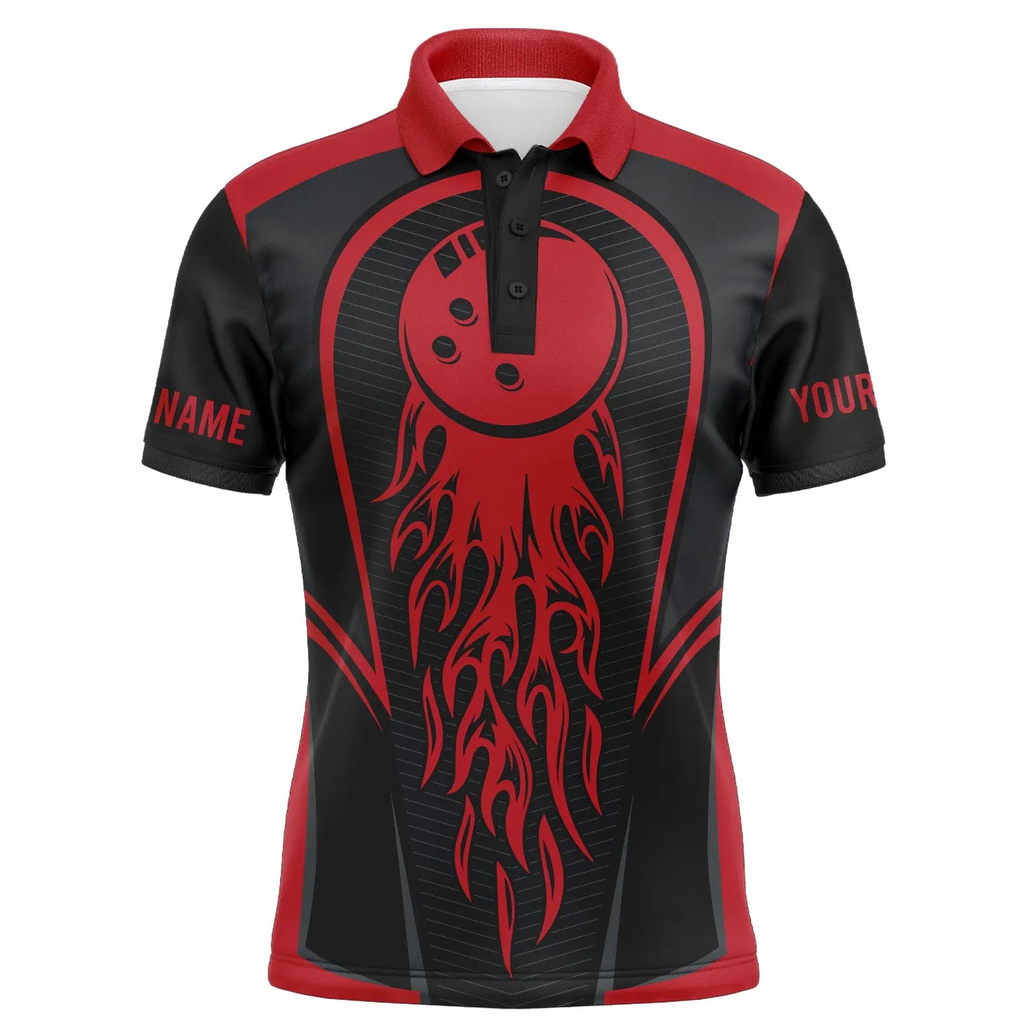 Rote flammende Bowling-Kugel individuelle Herren-Bowling-Jerseys, passende Team-Bowling-Hemden IPHW4200