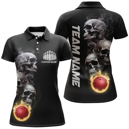 Schädel-Tattoo-Flammen-Bowlingkugel, Herren-Polohemden, personalisierte Bowlingteam-Outfits IPHW5251