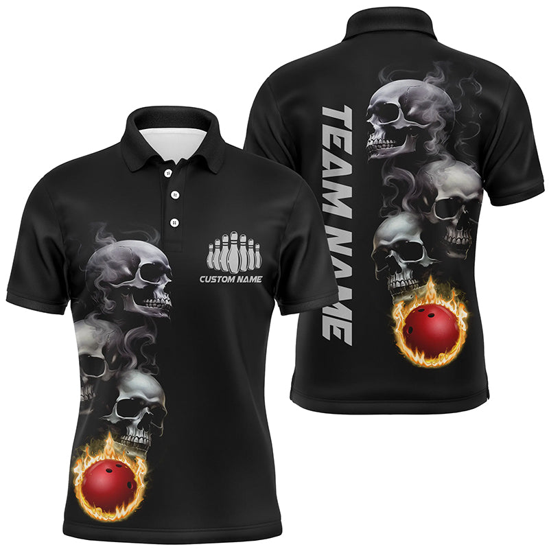 Schädel-Tattoo-Flammen-Bowlingkugel, Herren-Polohemden, personalisierte Bowlingteam-Outfits IPHW5251