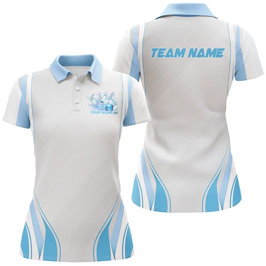 Blaue Bowlinghemden für Damen, individuelle Namens-Bowling-Uniformen, Bowlingtrikots IPHW6956