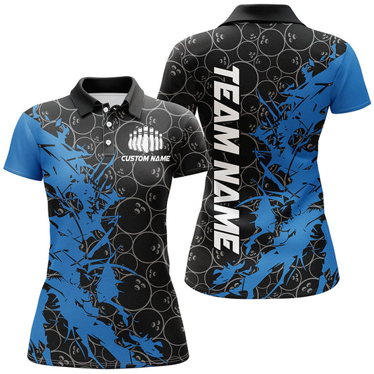 Schwarz-blaue individuelle Bowlinghemden für Damen, Bowlingtrikots, Bowlingteam-Hemden IPHW6981