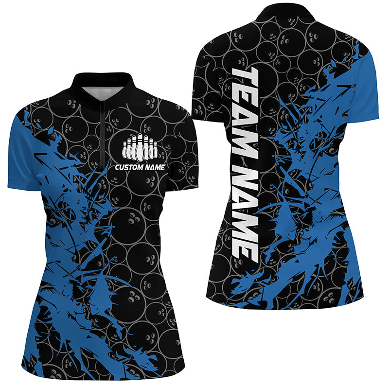 Schwarz-blaue individuelle Bowlinghemden für Damen, Bowlingtrikots, Bowlingteam-Hemden IPHW6981