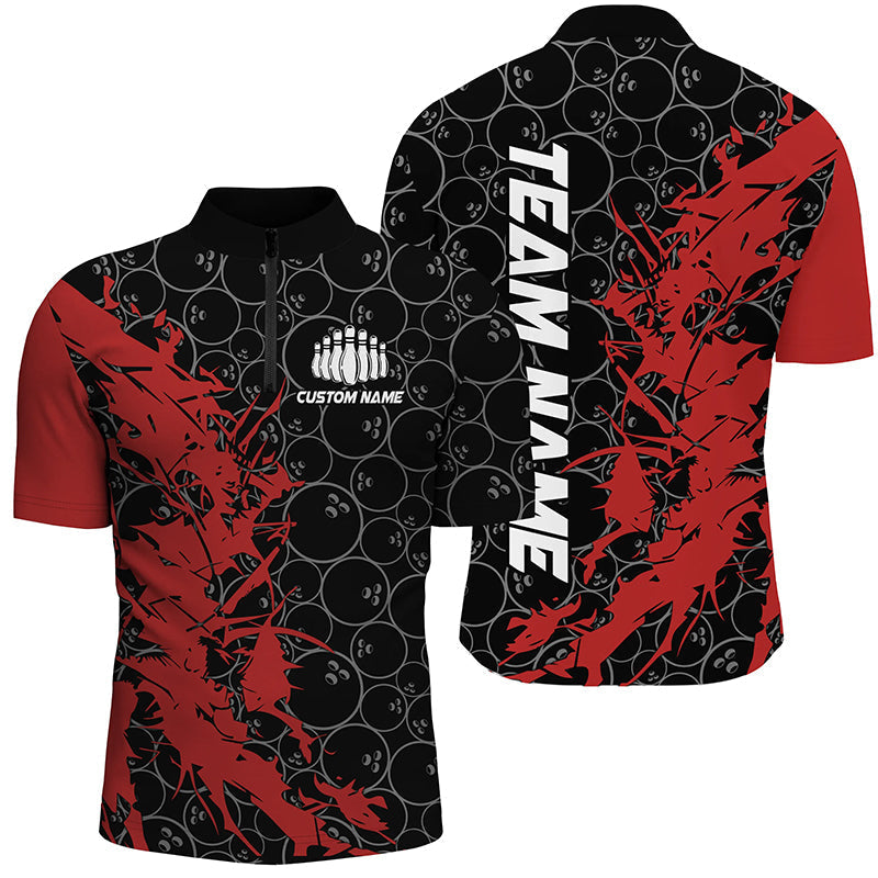 Schwarz-rote individuelle Bowlinghemden für Herren, individuelle Bowlingtrikots, Bowlingteam-Hemden IPHW6982