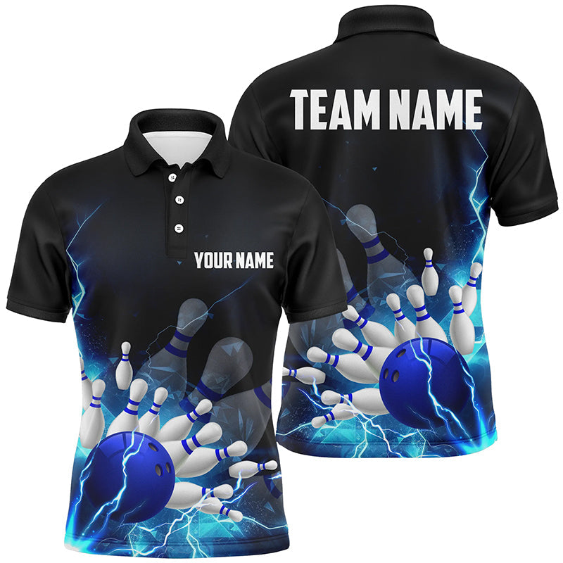 Blaue Thunder Lightning-Bowling-Polohemden für Damen und Herren, Teamname-Bowlingtrikots IPHW5318