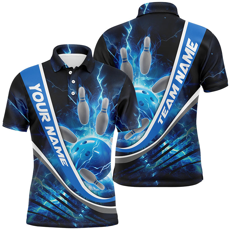 Individuelle blaue Thunder Lightning-Bowling-Polohemden für Damen und Herren, Bowlingtrikots, Team-Hemden IPHW5322