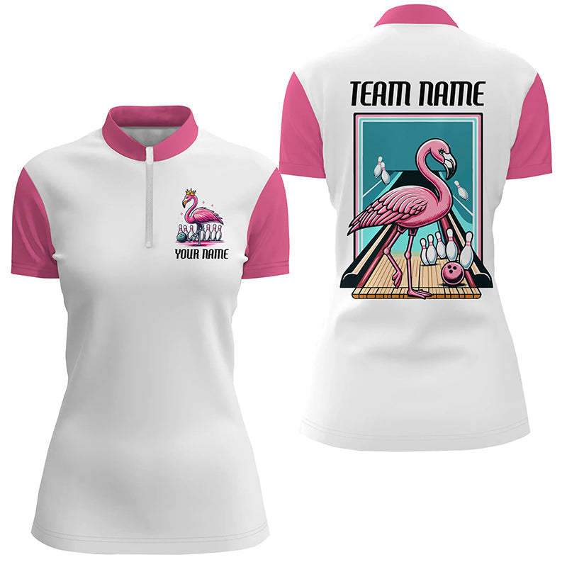 "Flamingo On The Lane" individuelle pinke Flamingo-Bowling-Teamhemden für Damen IPHW6698