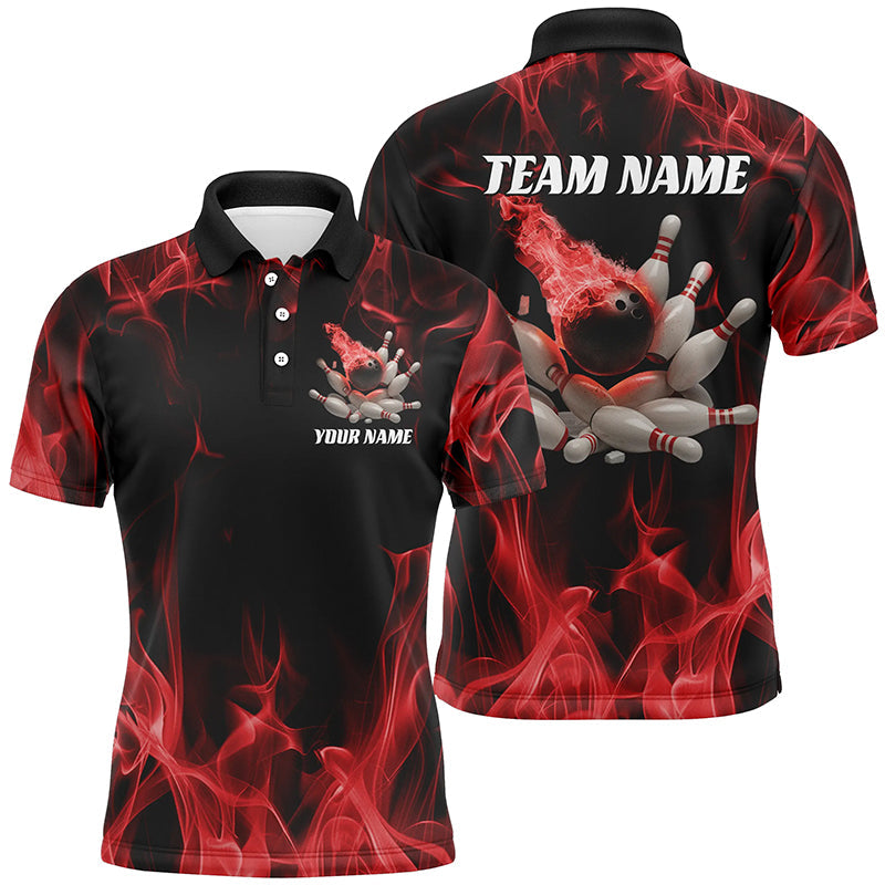 Rote Feuer-Bowlingkugel und Pins, individuelle Hemden für Herren und Damen, Flammen-Bowlingteam-Trikots IPHW6701