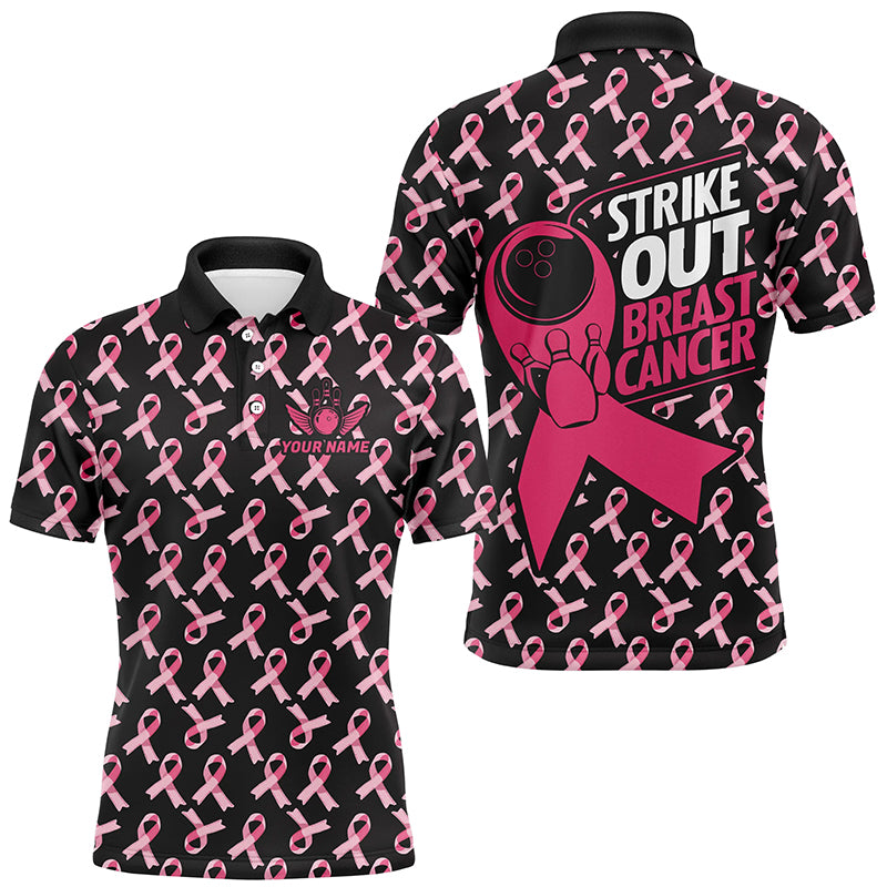 "Strike Out Breast Cancer" Schleifenmuster, individuelle Bowlinghemden für Herren, Bowlingtrikots IPHW7047