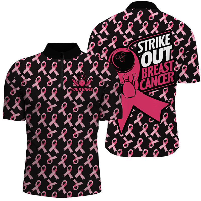 "Strike Out Breast Cancer" Schleifenmuster, individuelle Bowlinghemden für Herren, Bowlingtrikots IPHW7047