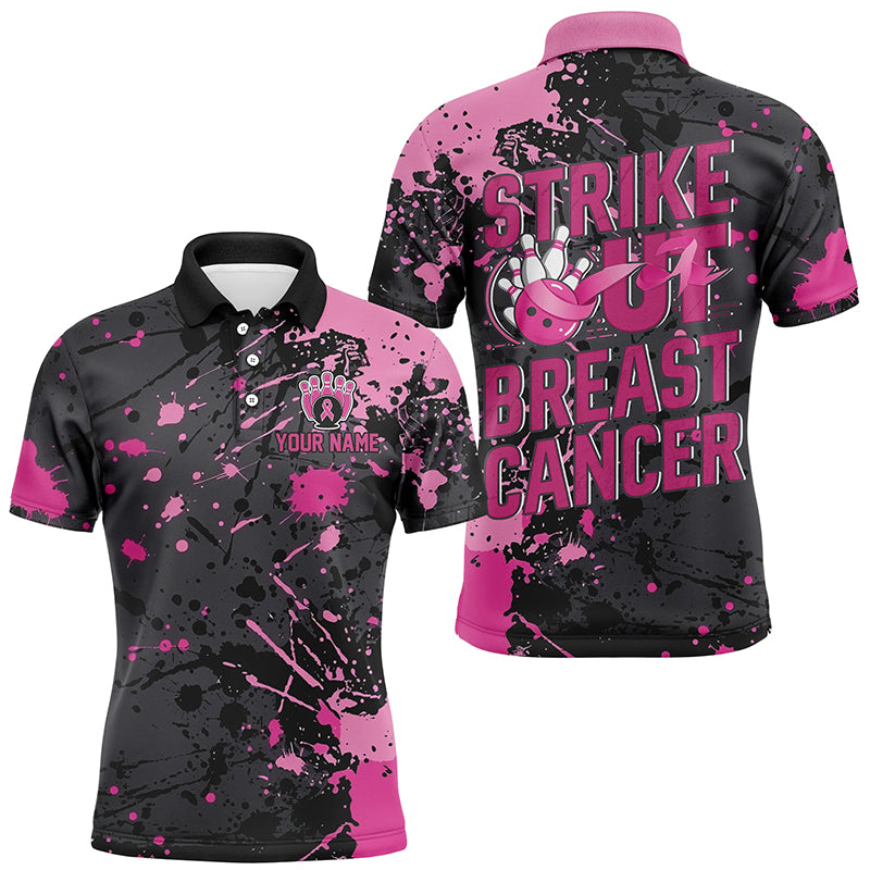 Schwarz-pinke "Strike Out Breast Cancer"-Schleifen, individuelle Brustkrebs-Bowlinghemden für Herren IPHW7048