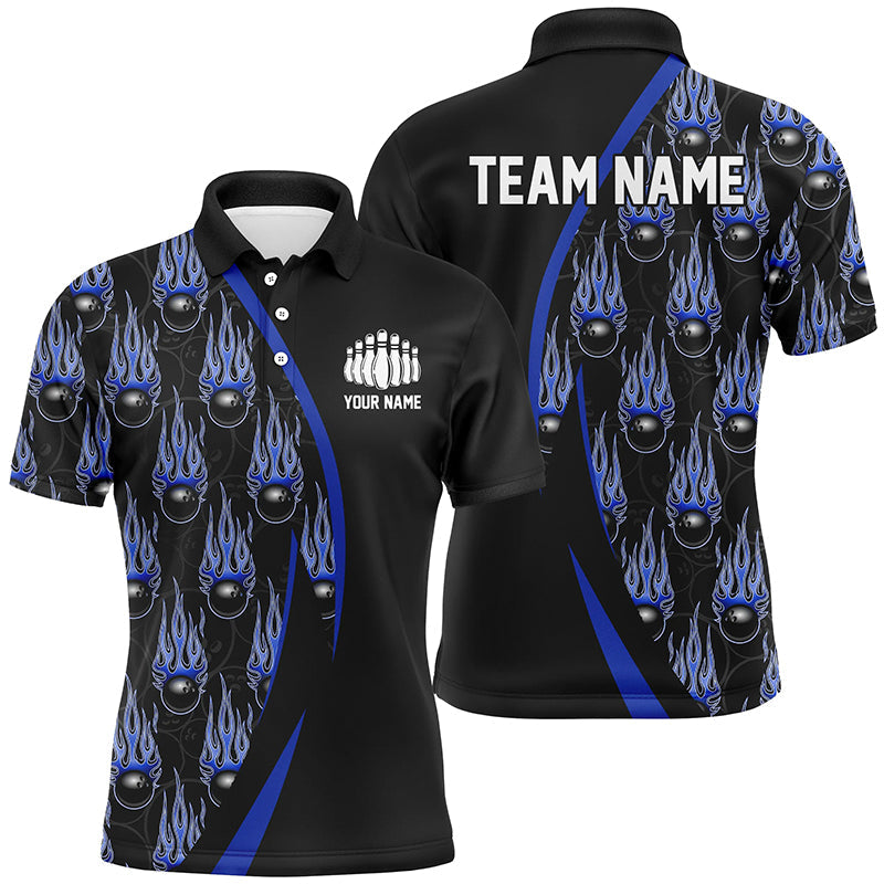 Blaues Flammen-Bowlingkugel-Muster, individuelle Bowlinghemden für Herren, Fire-Bowlingliga-Outfits IPHW6735